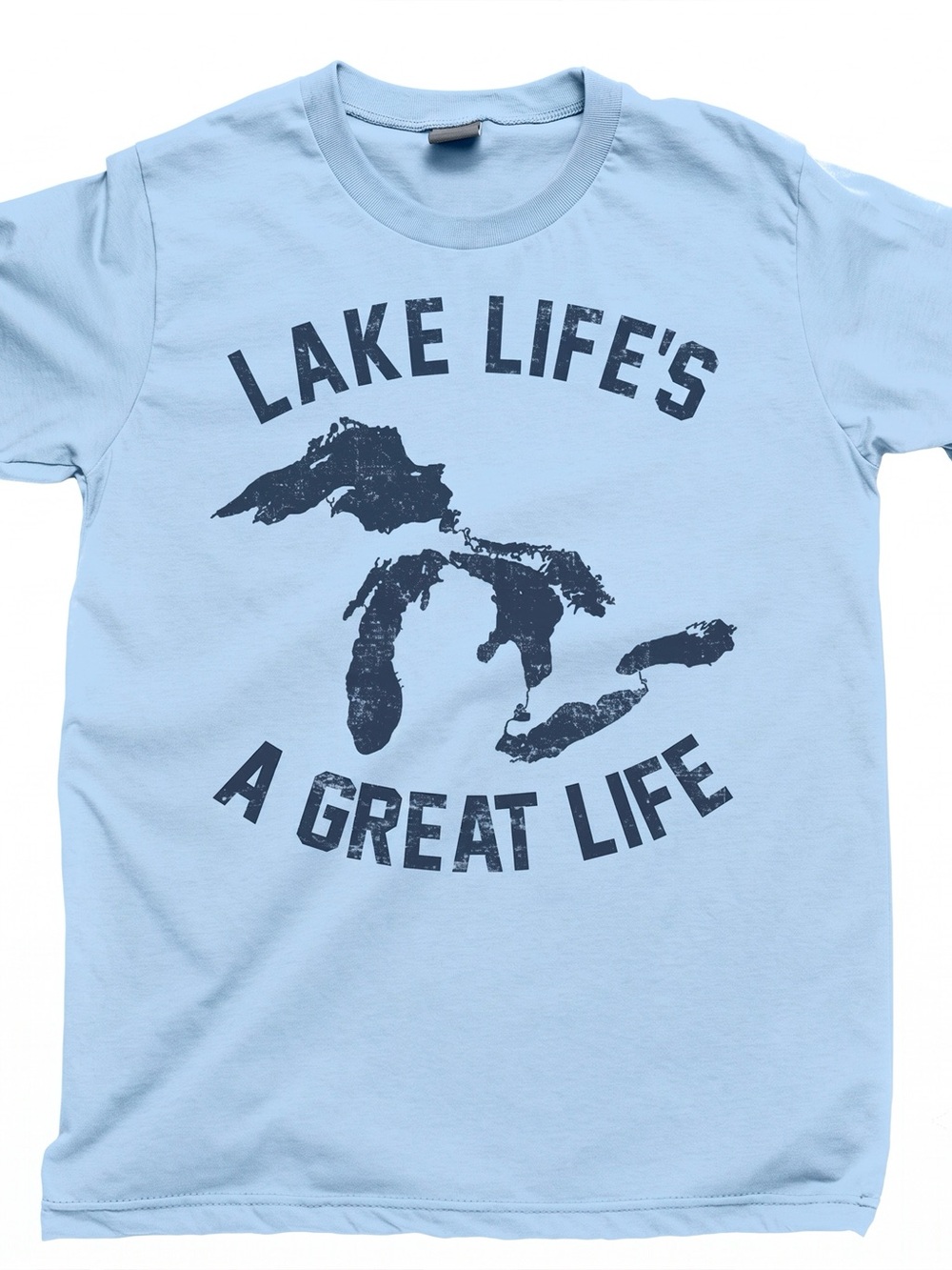 Lake Life's A Great Life The Great Lakes Retro Unisex Light Blue T-Shirt